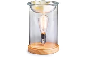 Candle Warmers Etc. Vintage Bulb Illumination Fragrance Warmer- Light-Up Warmer for Warming Scented Candle Wax Melts and Tarts to Freshen Room, Light Wood and Clear Glass