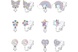 Goiern 6 par hipoalergiczne klipsy do uszu dla dziewcząt, klipsy do uszu bez dziurek w uszach, w kształcie serca, motyle i wzór kwiatowy, dla dzieci i dziewczynek