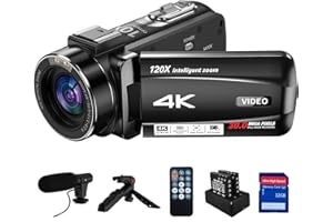 ACTIVERGE Caméscope 4K Caméra Vidéo, Zoom Optique 10X Zoom Intelligent 120X 30MP 24FPS Autofocus Vlog Caméra, Webcam à écran Tactile IPS 3,0 Pouces avec Microphone, Trépied, Télécommande, 2 Piles, Carte SD 32G