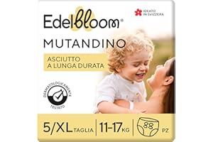 Edelbloom Premium 88 mutandine per pannolini, taglia 5 (11 – 17 kg), ultra assorbenti e traspiranti, ipoallergeniche, extra morbide e delicate per neonati, dermatologicamente testate, protezione