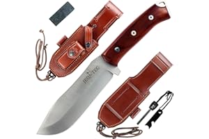 JEO-TEC Nº45: Couteau de Survie Outdoor Bushcraft Camping Randonnée Chasse Multifonctionnel, Lame inox MOVA-58, Étui de transport en cuir position multiple, Fabriqué en Espagne