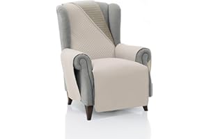 FAVERTI® Cubre Sillón Acolchado 1 Plaza - 55 cm (Asiento) | Modelo REQUENA | Beige-Crudo Reversible | Protector Compatible con Sillones Relax y Orejero | Loneta Lavable | Fabricado en España