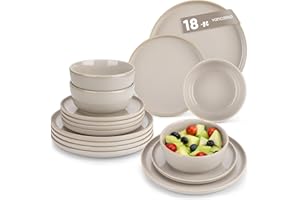 vancasso Playa Dinner Sets for 6 People, 18 Pieces Stoneware Plates and Bowls Set, Scratch Resistant Dinnerware Sets for Everyday Dining, Dishwasher and Microwave Safe, Grey