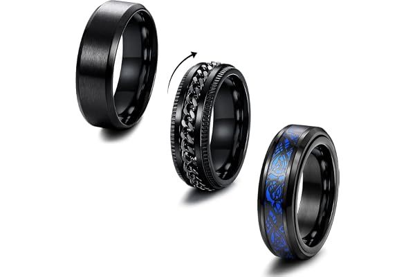 Milacolato 3 Bague Homme Acier Inoxydable Noir Cool Chaîne Torsadée Bague d'Anxiété Tournante Celtique Dragon Band Spinner Ring Mariage Promise Fidget Ring 8mm Bande