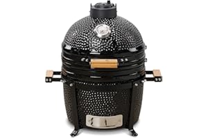 Kamado Bono Barbecue en Céramique Minimo, Noir - Kamado Charcoal Grill - Kamado Barbecue Fumer et Cuire, Portable