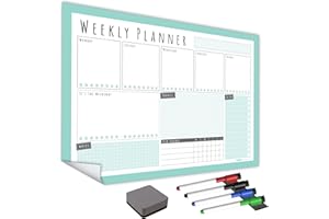 THE MAGNET SHOP WallTAC Re-Adhesive Weekly Wall Planner - Task Manager, Family Planner and Student Organiser - Reusable, Removable and Re-Positionable Self-Adhesive Whiteboard For Home, School (Mint, A2 - WP2)