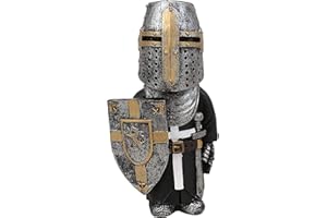 Lrxinki Knight Statues Ornaments, Resin Knight Gnome Guard Garden Sculpture, Medieval Knight Armor Gothic Statue, Templar Figurine for Protecting Your Garden (E)