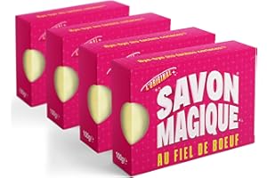 SAVON MAGIQUE au Fiel de Boeuf - Le Détachant Textile Surpuissant Naturel - Le Vrai, l'Original ! - Pack de 4 x 100 g. Bye-bye les taches coriaces !