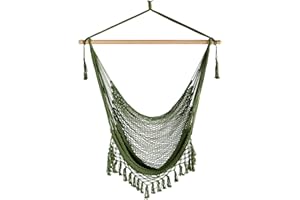 Chihee Chaise Hamac Chaise Super Grande Chaise Suspendue Chaise de Tissage en Corde de Coton Filé Doux, Barre d'écartement en Bois Dur Siège Large en Dentelle Chaise Balançoire Intérieure Extérieure