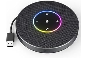 Ainostone USB Konferenzlautsprecher Tragbar Konferenzmikrofon PC Mikrofon mit Kabelmanagement Design 360º Spracherkennung Lärmminderung Mute Plug & Play Stellbare Volume für Homeoffice, Skype, Zoom