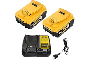 Dosctt 2pcs 5.0Ah DCB200 Remplacement pour Dewalt Batterie 18V + 3A DCB107 Chargeur pour Dewalt Chargeur 10.8V- 18V DCB200 DCB200-2 DCB204 DCB120 DCB127 Remplacement pour Dewalt Chargeur