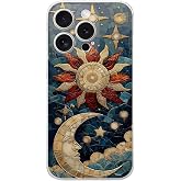 PrintiFy iPhone 15 Pro ile Uyumlu Vitray Sol ve Luna Tasarımlı Şeffaf Silikon Kılıf