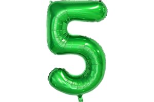 ONEHOUS Dark Green 5 Balloons, 40 Inch Large Foil Balloons Number 5 Green, Self Inflating Helium Balloon Number 5 for Boys Girls Birthday Party Jungle Football Party Decorations Supplies (Dark Green#5)