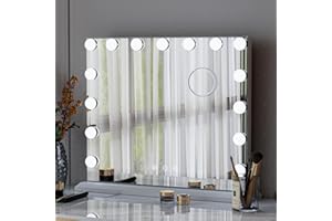 Neviland Hollywood Vanity Mirror with Lights, 58x46cm Makeup Mirror with 15 Dimmable LED Bulbs, 3 Lighting Modes Touch Control, Tabletop and Wall Mounted