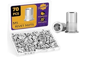 ZERDANS M5 Rivet Nuts, 70Pcs Threaded Insert Nutsert Rivnut Metric 304 Stainless Steel Finish Flat Head Rivnut Threaded Insert Nut Knurled Body for Automotive Furniture (M5-0.8mm)