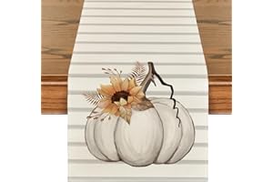 Artoid Mode Streifen Kürbisse Sonnenblumen Blätter Herbst Tischläufer, Saisonnal Küche Tisch Dekoration Drinnen Urlaub Party Dekor 40x180 cm