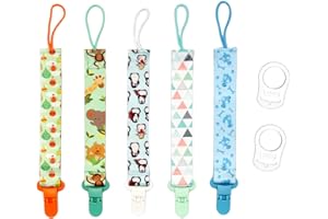 DAWOOWF Łańcuchy na smoczki, 5 szt., klips na smoczek, klips na smoczek, uchwyt na smoczek, łańcuszek do smoczka, łańcuszek na smoczek dla niemowląt, chłopców, dziewcząt