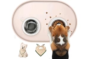 Conlun Alfombra Comedero Perro, Alfombra Comedero Gato con Bordes Elevados de 1.2 cm para Contener Derrames, Alfombrillas de Silicona para Comida de Mascotas Libres de BPA (Beige,48x30 cm)