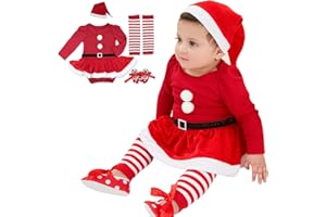 Yanmucy 4PCS Recién Nacido Bebé Niña Vestido de Navidad Santaa Claus Tutu Romper Falda Sombreros Calientapiernas Zapatos Set para Bebé Niña 0~18 Meses