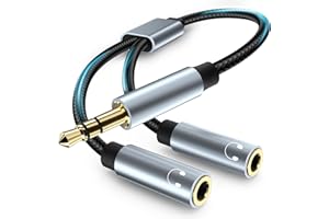 YUETUOL Sdoppiatore Cuffie Adattatore Doppio Jack Prolunga Jack 3.5mm Maschio a 2 Femmina, Adattatore Cuffie Stereo Audio Splitter per Cuffia Auricolare, Smartphone, Tablet, MP3, PC, 35cm (Grigio)