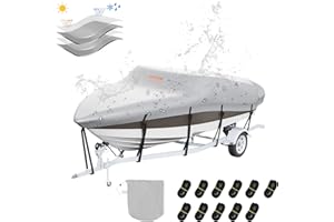 VEVOR Boat Cover, 6090-6700 mmTrailerable Waterproof Boat Cover, 600D Marine Grade PU Oxford, with Motor Cover and Buckle Straps, for V-Hull, Tri-Hull, Fish Ski Boat, Runabout, Bass Boat, Grey