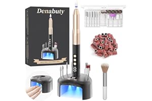 Denabuty Fresa per Unghie, Lima Elettrica per Unghie Professionale Senza Fili con con Lampada UV e LED Display, 35000 Giri, 12 In 1 Manicure Pedicure Kit Ricaricabile per Semipermanente Gel Nero
