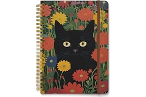 Hnogri Spiral Journal Notebook, Hardcover Lined Journal for Women, Medium 6 x 8.4 in, 160 Pages Thick Paper, Cute A5 College Ruled Notebooks for Journaling Writing Work Office School, Cute Cat