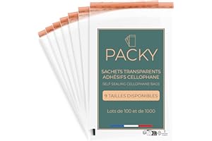 PACKY - Sachet Cellophane Transparent Adhesif - 9 Tailles Disponibles - Sachet Plastique Transparent Autocollant – Sac Cellophane - Emballage Plastique – 13x18 cm – Lot de 100