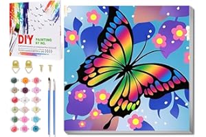 Daisen Art Malen Nach Zahlen Tiere, Schmetterling Malen Nach Zahlen Kinder mit Rahmen, Paint by Numbers ab 6 für Geschenk und Home Decor 20x20cm