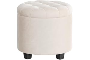 SONGMICS Puff Almacenahe, Banco de Almacenamiento, 45 x 45 x 44,5 cm, Reposapiés con Patas, Terciopelo, Carga hasta 150 kg, para Salón, Dormitorio, Blanco Crema LOM012W01