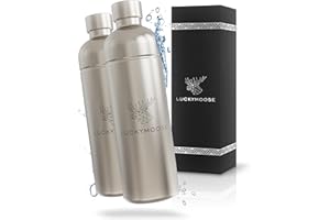 Luckymoose® bottle for Aarke Carbonator 3, Philips GoZero & Brita sodaOne sparkling water maker - dishwasher safe 1.25L stainless steel bottle without expiration date (2x Stainless Steel)