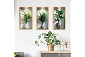 WOFEU 3Pcs Plant Wall Stickers,3D Green Potted Plant Waterproof Wall Art Stickers,3D Plant Wall Sticker for Living Room Bedroom Bathroom Kitchen Office Decor(19.3x11inch)