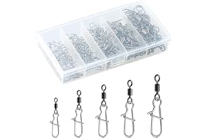 RAPIDBOK Angelwirbel Set – 100 Stück Edelstahl Barrel Wirbel mit Karabiner, 2# 4# 6# 8# 10# Snap und Wirbel Angeln für Forelle, Wels und Karpfenangeln