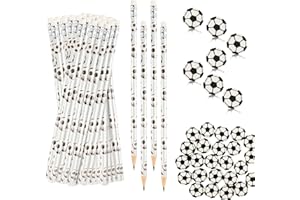 Phlognfy 48Pcs Fútbol Niños Lápices y Gomas de Borrar, Set de Material Escolar, Regalos de Cumpleaños para Niños y Niñas, Tema Fútbol