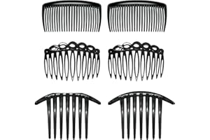 WISESURF 6 Pcs Plastic French Twist Side Combs, Strong Hold Twist Teeth Slides, Black Comb Set for Women, Ladies, Girls, Thick, Fine Hair, Wedding