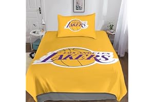 GOOSMI Los Angeles Lakers Copripiumino Con Cerniera Set Di Biancheria Da Letto 2 Pezzi NBA Team Logo Copripiumino in Microfibra in 3D Stampa Con Copripiumino E Federe Per Ragazzi E Ragazze Single（135x200cm）