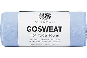 Shandali Hot Yoga GoSweat Microfiber Hand Towel in Super Absorbent Premium Placid Blue Suede for Bikram, Pilates, Gym, and Outdoor Sports. 16 x 26.5 inches.
