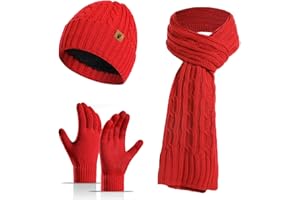 MARUKO Mütze Schal Handschuhe Set Herren Winter Warm Beanie Mütze Lange Schal und Touchscreen Handschuhe Set mit Fleece Gefüttert Strickmütze rutschfeste Winterhandschuhe Schlauchschal Set