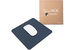 SenseAGE Slim Mouse Mat for Home/Office, Portable Mouse Pad for Computer & Laptop, Fabric Style Vegan Leather, Non-Slip Base, Compatible with Laser and Optical Mouse, 22 x 22cm (Dark Blue (With Logo))