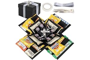 GEBRAZY 5-Layer Explosion Box DIY Surprise Box & Surprise Box with Tape + Ribbon Multi-Purpose Gift Box for Birthday, Christmas, Valentine's Day, Wedding & Anniversary (Black)