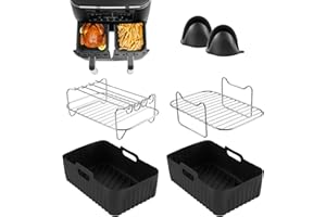 ‎INMUA INMUA Heißluftfritteuse Zubehör, Silikonform für Heißluftfritteuse, Fritteusen-Zubehör für Ninja Foodi AF400EU AF300EU 7.6L - 9.5L, Airfryer Zubehör - Schwarz