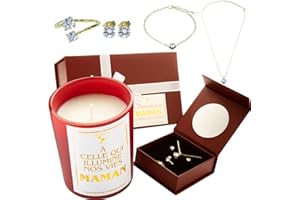 ALMASS cadeau fete des meres - cadeau maman - anniversaire maman : boîte avec miroir + OR 14Carats un ensemble de 4 bijoux + bougie parfumée artisanale