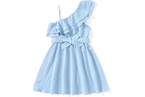 PATPAT Abito da Principessa Bambina Ragazza Vestiti con Volant Monospalla per Ragazze, Abito Senza Maniche a Trapezio, per Feste e Occasioni Speciali Cocktail Festa