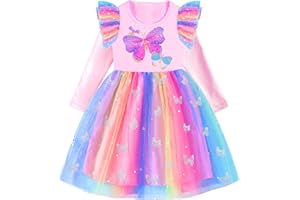 VIKITA Robe Fille Papillon Imprimé Brodé Sequins Princesse Enfants Robes d'automne 2-12 Ans
