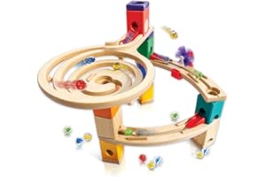 Hape Circuit à Billes en Bois Race to The Finish Quadrilla - Super Kit Circuit 28 Pièces + 30 Billes - Jeu de Construction en Bois pour Enfant - Jeux de Parcours Enfants 4 Ans et Plus, Fille, Garçon