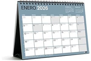 Miquelrius - Kalendarz biurkowy Chromat 2026, roczny organizer A5: 210 x 148,5 mm, miejsce do zapisywania, podwójne wiązanie spiralne, 9 kolorów wewnętrznych, planer 12 miesięcy, hiszpański