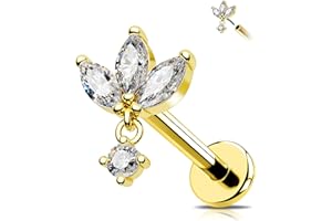 OUFER 16G Piercing Helix Acciaio Chirurgico 316L Threadless Earring Pendente 6/8 mm Piercing Trago CZ Trasparente Orecchino Conch Helix Piercing per Donna