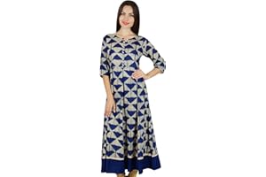Bimba Frauen Designer Lange Anarkali Kurta Kurti 3/4 Ärmel Klassische Blaue Kleid indische Modekleidung