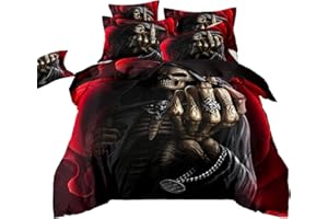 ZZTBQ Gotisch Totenkopf Skull Bettwäsche für Kinder 135x200 Kinderbettwäsche Bettbezug und Kissenbezug-Set Schwarz Rot Totenkopf Schädel Einzelbettwäsche Set