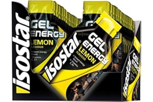 ISOSTAD Isostar, Caja Gel energético sabor limón. Con Vitamina C y B1 ideales para mantener el metabolismo energético durante el esfurezo. (24 unidades)